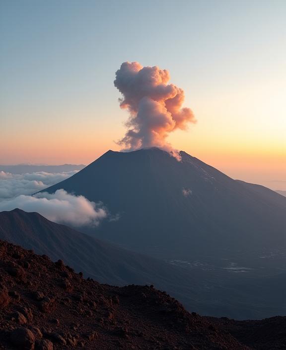 Veduta del vulcano Etna con pennacchio di fumo, simbolo di ispirazione per Fossa Immagini.